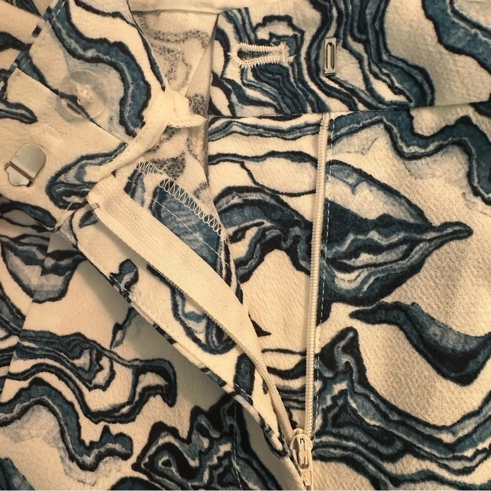 Essentiel Antwerp Kebarbra Relax Fit Blue & White Design Ankle Pants sz 36 EU